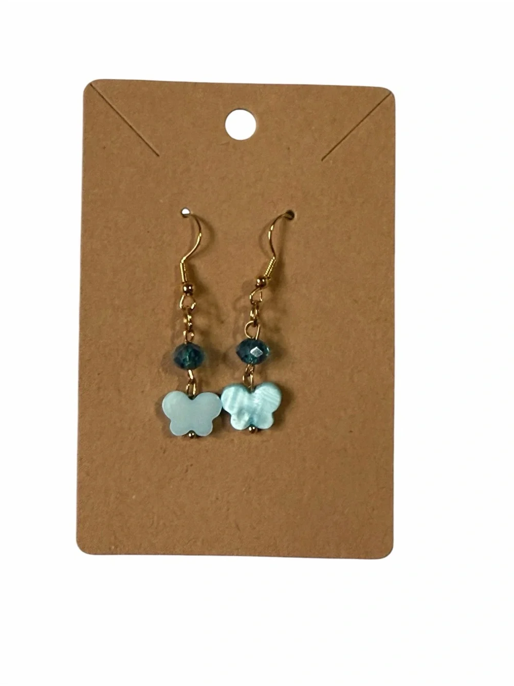 Gold-Plated Blue Mother-of-Pearl Butterfly Drop Earrings